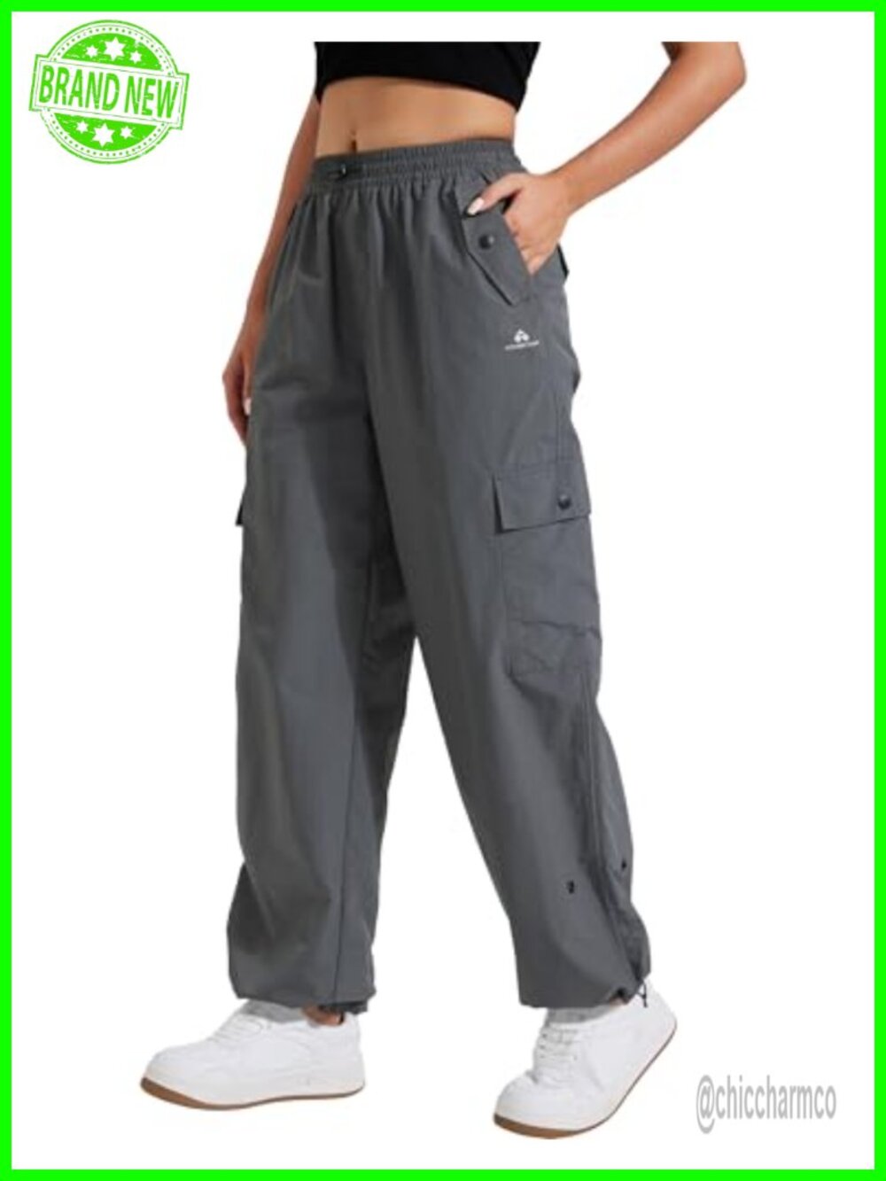Womens Parachute Cargo Pants Quick Dry Hiking Lightweight Wide Leg